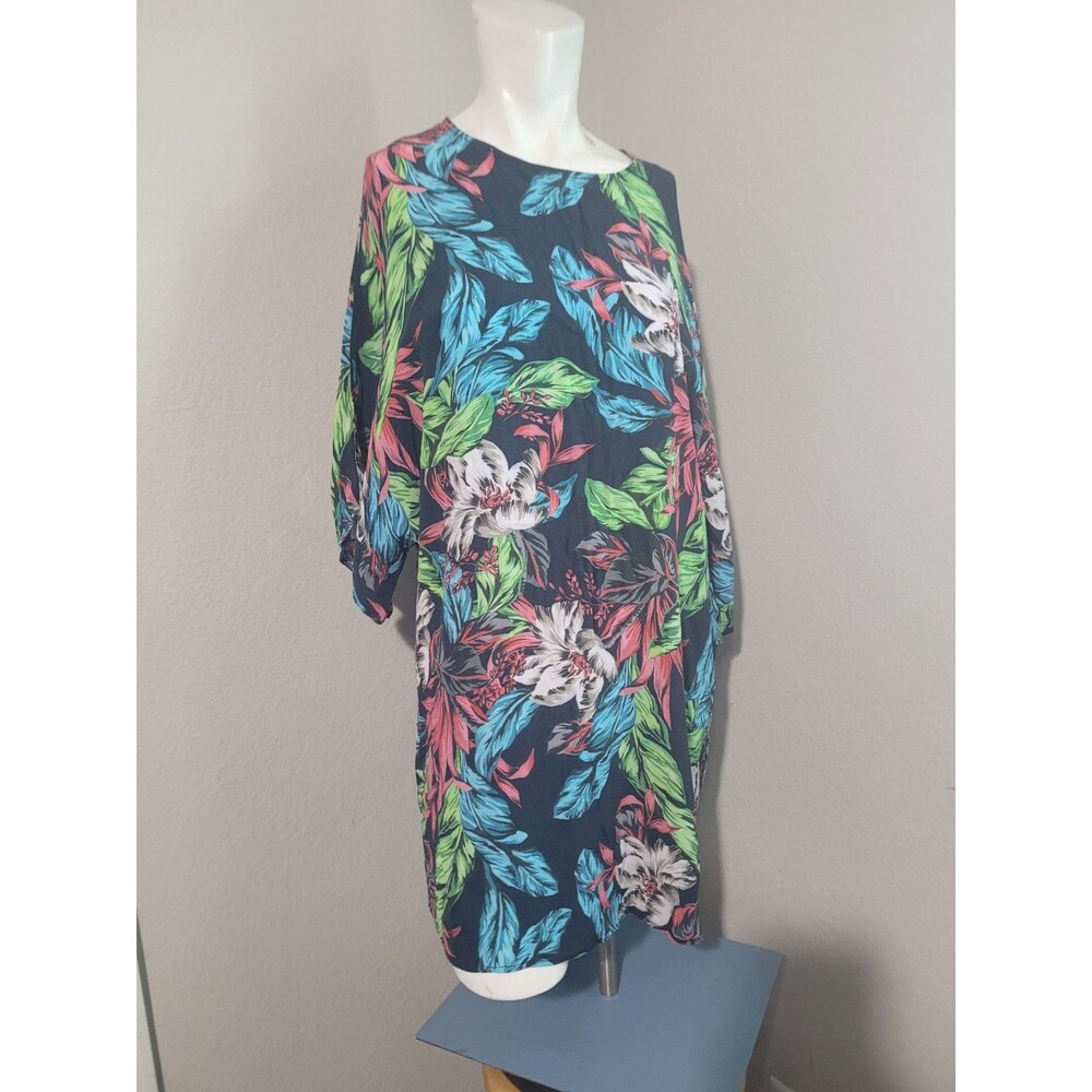 Zara Medium shirt shift dress flower graphic print zip round neck 3/4 sleeve